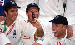 Michael Vaughan celebrates winning the 2005 Ashes