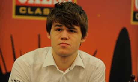 Chess Player Magnus Carlsen at a press conference for the London Chess Classic