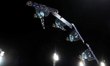 This multiple exposure shows Shaun White of USA during a warm-up at Cypress Mountain