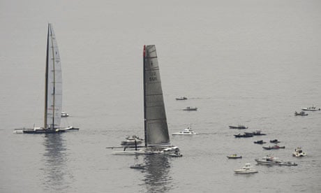 The yacht of the US-American BMW Oracle Team is pictured during the Louis Vuitton  Cup regatta forming part of the America's Cup,Valencia, Spain, 23 April  2007. Once more no regatta could be