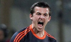 Joey Barton reacts after scoring for Marseille against Borussia Mönchengladbach