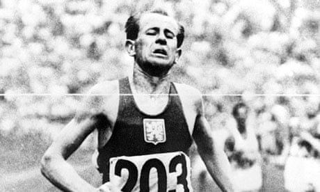 Emil Zatopek winning the Olympic Marathon at the Olympic Games in Helsinki