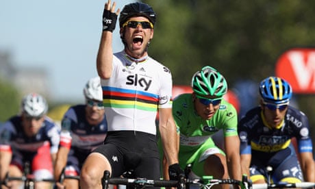 Mark Cavendish celebrates as he crosses the finish line to win final stage of 2012 Tour de France