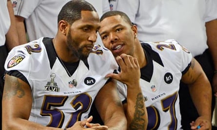 Ray Lewis, Terrell Suggs & Ray Rice with AFC trophy.