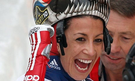 Shelley Rudman after winning the skeleton world championship title in St Moritz, Switzerland.