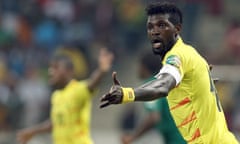 Emmanuel Adebayor in action for Togo v Burkina Faso, Africa Cup of Nations