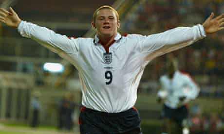 Wayne Rooney celebrates a goal for England against Macedonia in 2003.