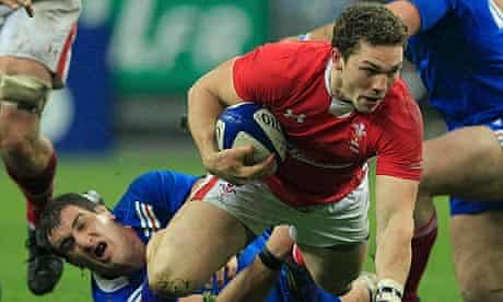 Wales' try-scorer George North in action against France 