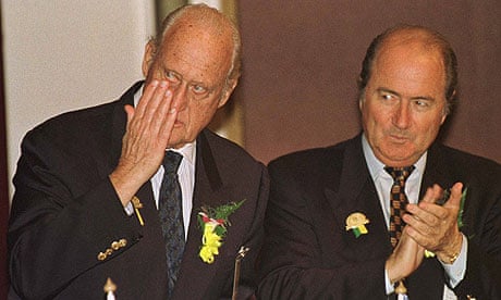 Joao Havelange and Joseph Blatter attend a Fifa congress together in 1996