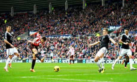 Sunderland's Fabio Borini scores against Southampton in the Premier League at the Stadium of Light