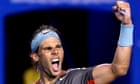 Rafael Nadal of Spain celebrates after defeating Roger Federer