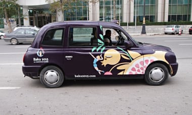 The Baku 2015 branded London-style taxis.