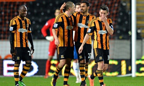 Hull's players celebrate the goal that took them into the FA Cup sixth round at Brighton's expense.