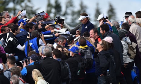 Ian Poulter signs autographs at the Ryder Cup
