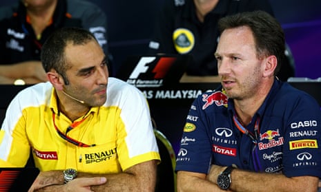 Renault's Cyril Abiteboul, left, alongside Red Bull team principal Christian Horner