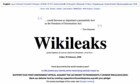 Home page of whistleblowers' website Wikileaks