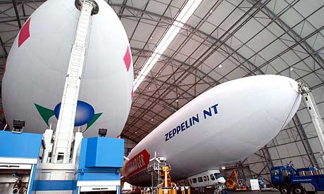 The new Zeppelin NT airship in the hanger in Friedrichshafen, Germany