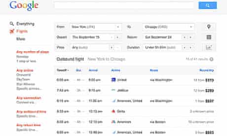Google Debuts Flight Search In Us Google The Guardian