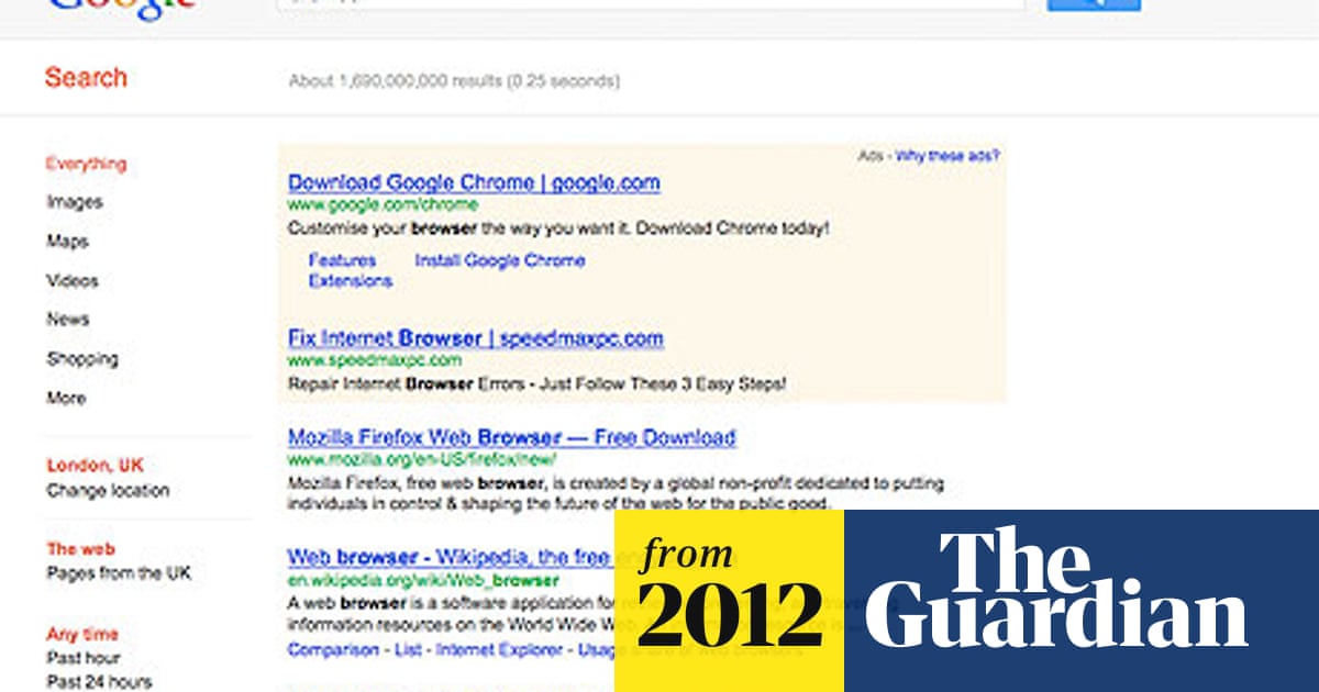 google shoves chrome down search