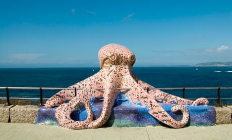 Sculpture of an octopus on the waterfront in La Coruña Galicia Spain