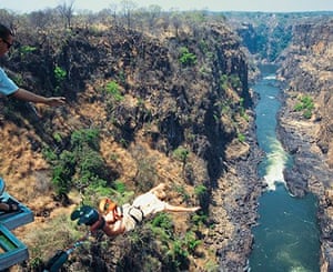 Bungy jumping off the bridge at Victoria Falls