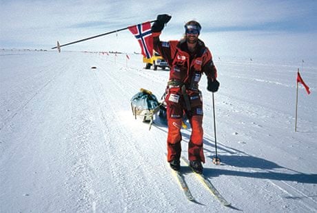 Børge Ousland arriving triumphant at Scott Base on Ross Island after crossing Antarctica