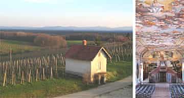 Slovenian vineyards and the great hall at Posavski Castle, Brezice