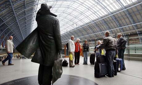 Eurostar train passengers at St Pancras Station in London