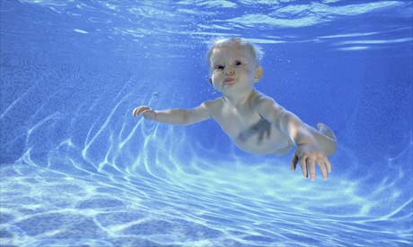 A baby swimming