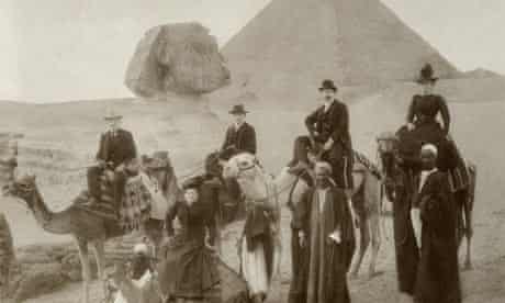 Victorian British tourists visiting the Pyramids of Giza