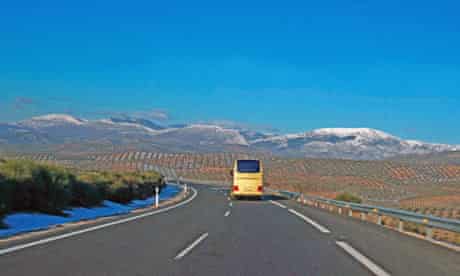 Bus on the motorway, Spain