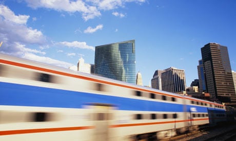 Train speeding through Chicago, USA