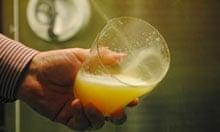 Cider pouring at Petretegi, Spain