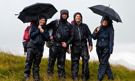 Hikers braving the rain below Scafell Pike