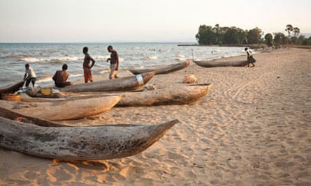 Traditional dugout canoes on the shore of Lake Malawi