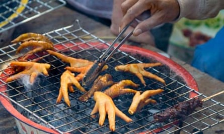 Chicken feet on the grill