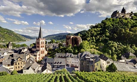 Bacharach lies on a bend in the Rhine in Germany