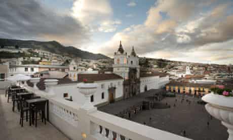Square deal … the balcony of Casa Gangotena in the heart of Quito