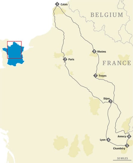 Paris, Dijon, Lyon and Annecy map