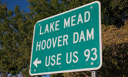 Lake Mead Hoover Dam US Route 93 road sign