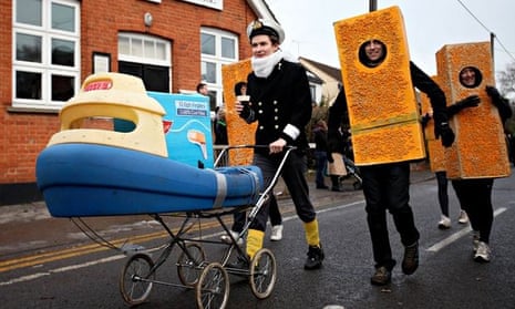 A competitor dressed as Captain Birds Eye takes part in the annual Windlesham Pram Race.