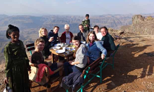 Family dinner on cliff in Ethiopia