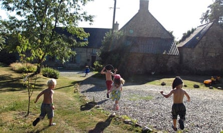 Children playing at Guebernez gite, brittany