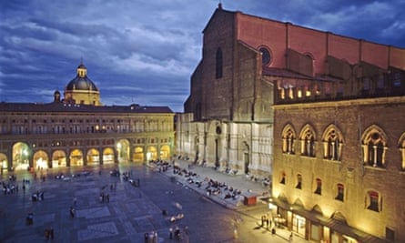San Petronio cathedral and Palazzo dei Notai at Piazza Maggiore. Bologna