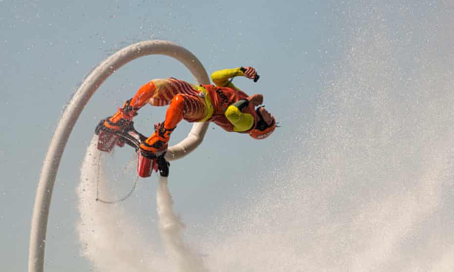 A flyboarder at the North American Flyboard Championships in Toronto, Canada