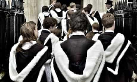 University graduates at Cambridge dressed in robes 