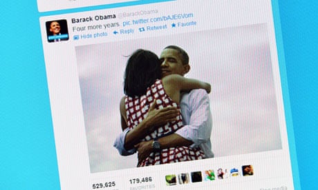 Computer showing Barack Obama's victory tweet