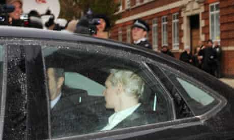 Julian Assange is driven into Westminster Magistrates Court