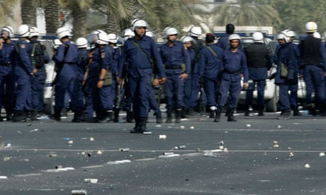 Bahraini riot police in Manama