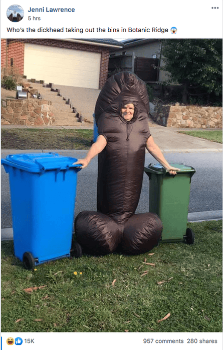 Jenni Lawrence in an inflatable penis costume